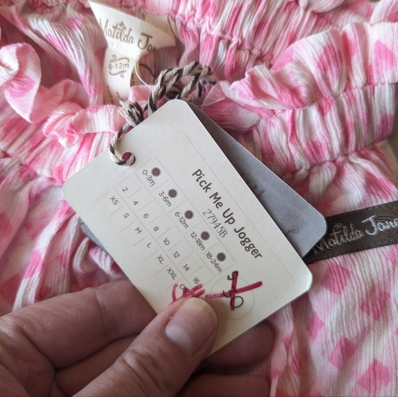 Matilda Jane NWT Pick Me Up Jogger - Pink Checker Gauzy sz 6-12 mo - Picture 3 of 3